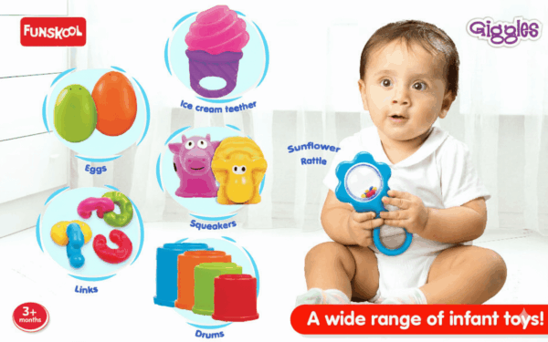 Funskool Giggles Gift Set Classic – Baby with sunflower rattle and toys