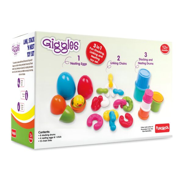 Back of Funskool Giggles Link Stack ‘N Nest Toy Set