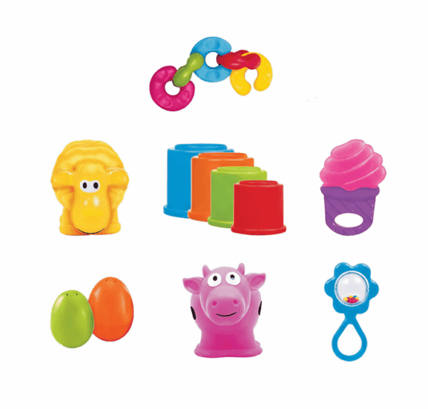 Funskool Giggles Gift Set Classic toys including squeakers, teether, and links