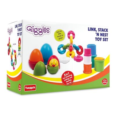 Side packaging of Funskool Giggles Link Stack Nest Toy Set