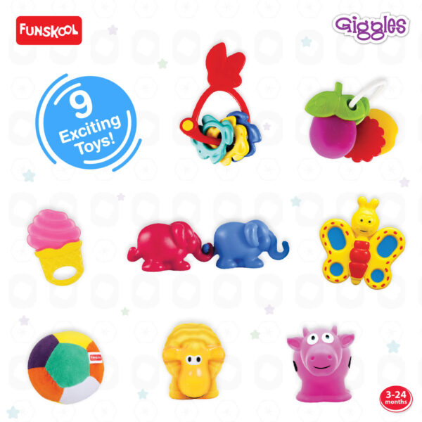 Giggles Funskool Gift Set Premium – 9 Colourful Baby Toys
