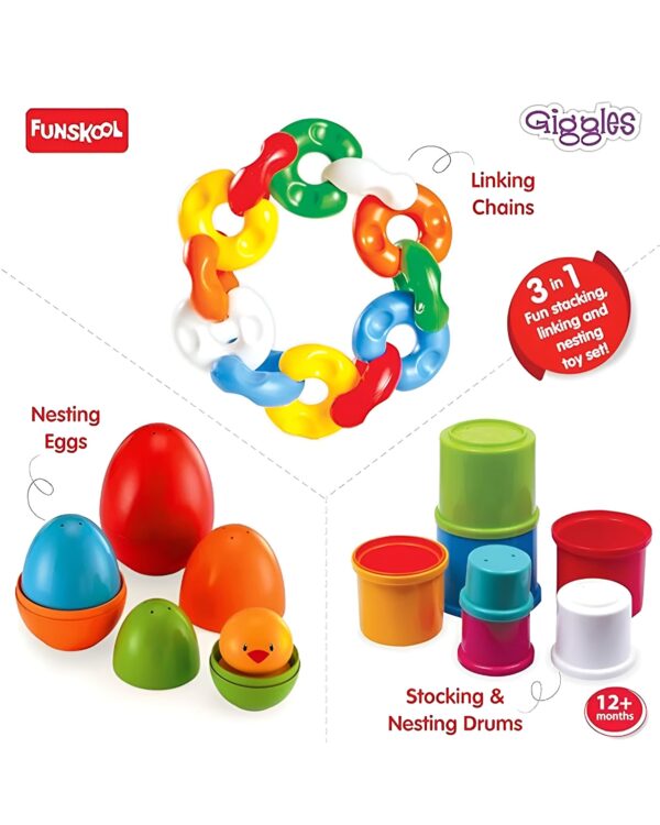 Components of Funskool Giggles Link Stack ‘N Nest Toy Set
