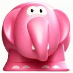 Pink elephant squeaky toy with big ears and friendly face.