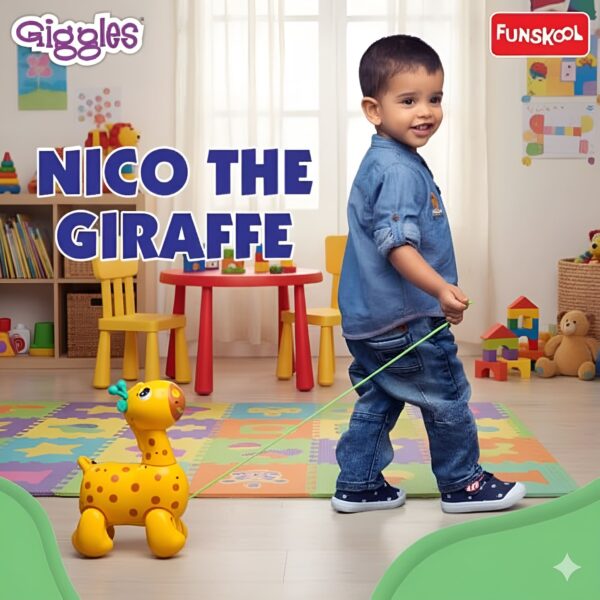 Child Playing with Funskool Giggles Nico the Giraffe Toy