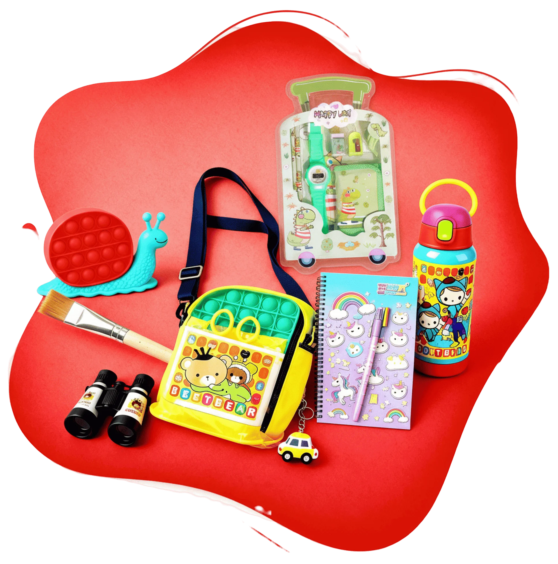 Smiling glowing firefly with “5–8 years” text for school-age children’s toys.