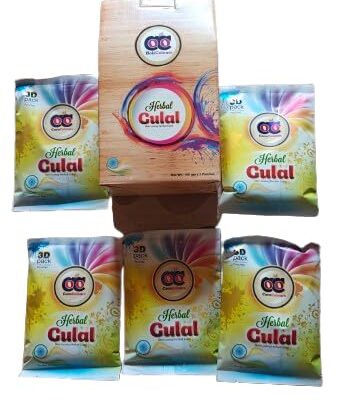 OC Herbal Gulal Powder Gift Box Set with 5 Packets, Holi Festival Colours