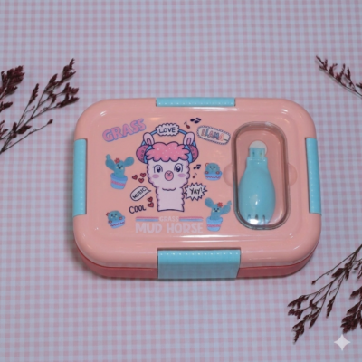 Cute Llama 3-Compartment Stainless Steel Kids Lunch Box with Spoon