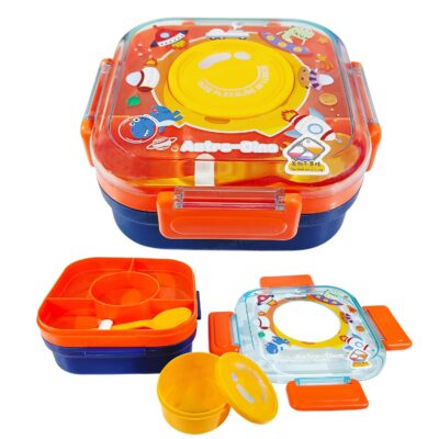 FunBlast Lunch Box with Spoon – Double Layer Bento Lunch Box with Transparent Lid, 3 Compartment Leakproof Lunch Container, BPA-Free Food Grade Plastic Tiffin Box for School Kids (Purple)