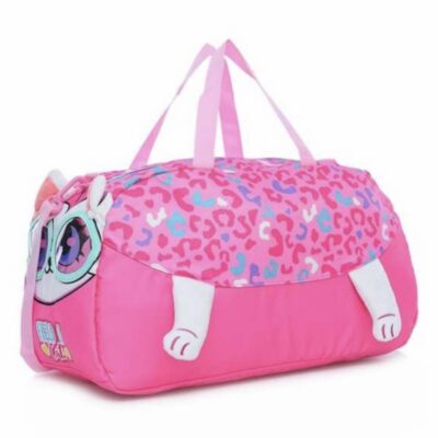 Nylon Duffle Bag for Kids Boys Girls Teenagers | Big Size Gym Sports Travel Weekender Overnight Bag | Cartoon Panda Unicorn Lightweight Durable School 20 cm (Cat Pink)