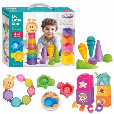 Toymate My Little Star 4-in-1 Gift Set for Toddlers - Stacking Cups, Shape Sorter Blocks, Ice Cream Cones & Caterpillar Cups – Educational & Motor Skills Development Toy for Kids 12+ Months