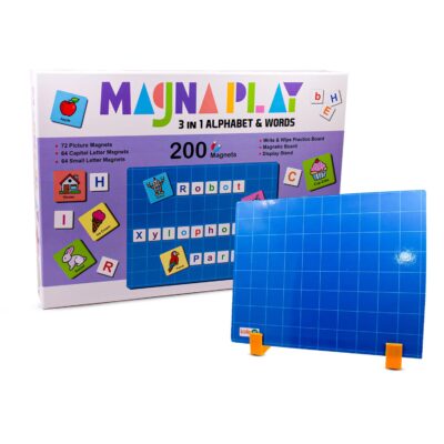 Toy Cloud Magna Play 3-in-1 Alphabet & Words Learning Kit for Kids with 200 Magnetic Pieces & Write & Wipe Board - Age 6+