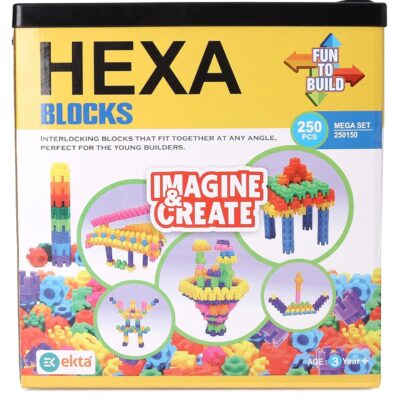 EKTA Hexa Blocks Mega Set, 250 Pieces Small Size Building Blocks with Wheel for Kids