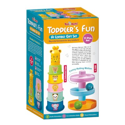 Toymate Toddler’s Fun Combo Gift Set – 11 Pcs Educational Toys for 12-36 Months, Stacking Cups & Ball Drop Ramp, Montessori Learning Playset for Boys & Girls, Fine Motor Skill Development