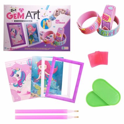EKTA 2-in-1 Gem Art Craft Kit for Kids, DIY Easy Diamond Painting & Friendship Bracelet Making Set with 3000+ 5D Diamonds, Perfect for Creative Play, Skill Development & Gifts – Suitable for Ages 6+