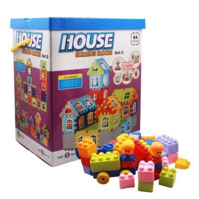 EKTA House Building Blocks with Windows Set-2, Building Blocks for Kids, Block Game for Kids (Multicolor, Big Size) - 64 Pieces