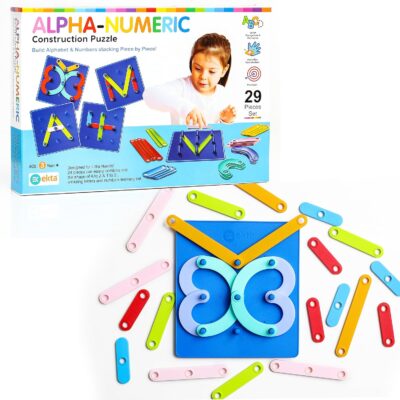 Ekta Alpha-Numeric Construction Puzzle Toy, Built 29 Piece Puzzles Board, Learning Educational Game for Teaching Alphabets, Letters, Numbers & Common Shapes