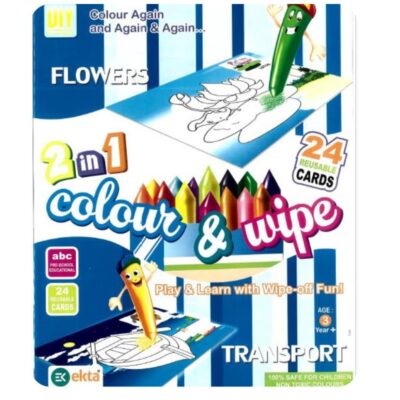 2 in 1 Colour & Wipe (Play & Learn with Wipe – Off Fun) Flowers & Transport Age 3+