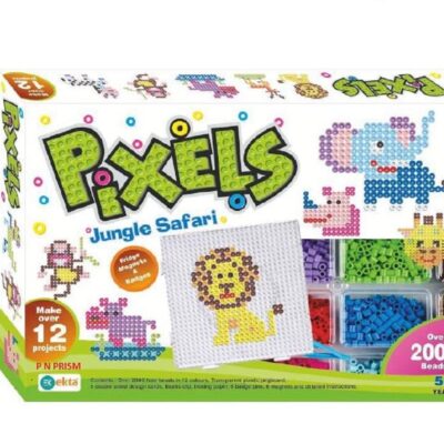 EKTA Plastic, Beads Pixels Jungle Safari Fridge Magnets Badges Making Kit for Children Creativity, Multicolour, Above The Age of 5 Years