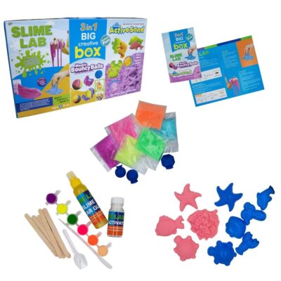 Toy Cloud 3 in 1 Big Creative Box, Do-It-Yourself kit Slime Lab, Magic Bouncy Balls, and Active Sand Sea Creatures