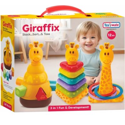 Giraffix 3-in-1 Educational Stacking Toy, Shape Sorter and Ring Stacker, BPA-Free Plastic, 12+ Months