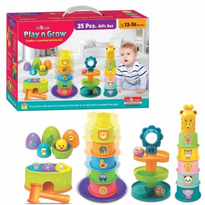 Toymate Play n Grow 25-Piece Gift Set – Educational Toddler Toys for 12-36 Months, Stacking Cups, Ball Drop Ramp, Nesting Eggs & Hammer Pound Game, Learning Activity Playset for Boys & Girls
