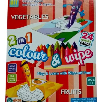 Art Bundle 2 in 1 Large Color & Wipe Flower Kit | Preschool Learning Painting Kit for Kids 3+ (24 Reusable Cards, 1 Duster and 12 Shades Crayons) (Animal)