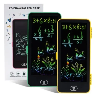 LCD Drawing Pen Case for Boys Return Gift – Pack of 5 Smart Pencil Box with LCD Writing Tablet, Screen Lock & Stationery Storage | Mix Colours