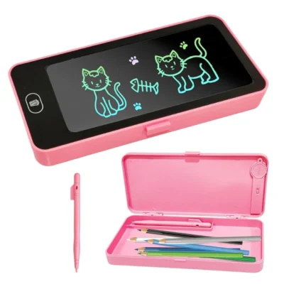 LCD Drawing Pen Case for Girls Return Gift – Pack of 5 Smart Pencil Box with LCD Writing Tablet, Screen Lock & Stationery Storage | Mix Colours