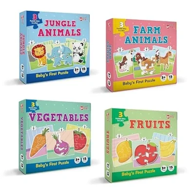 Baby’s First Puzzle Game Return Gift for Boys & Girls – Set of 4 Educational Cardboard Puzzles with 15 Pieces Each